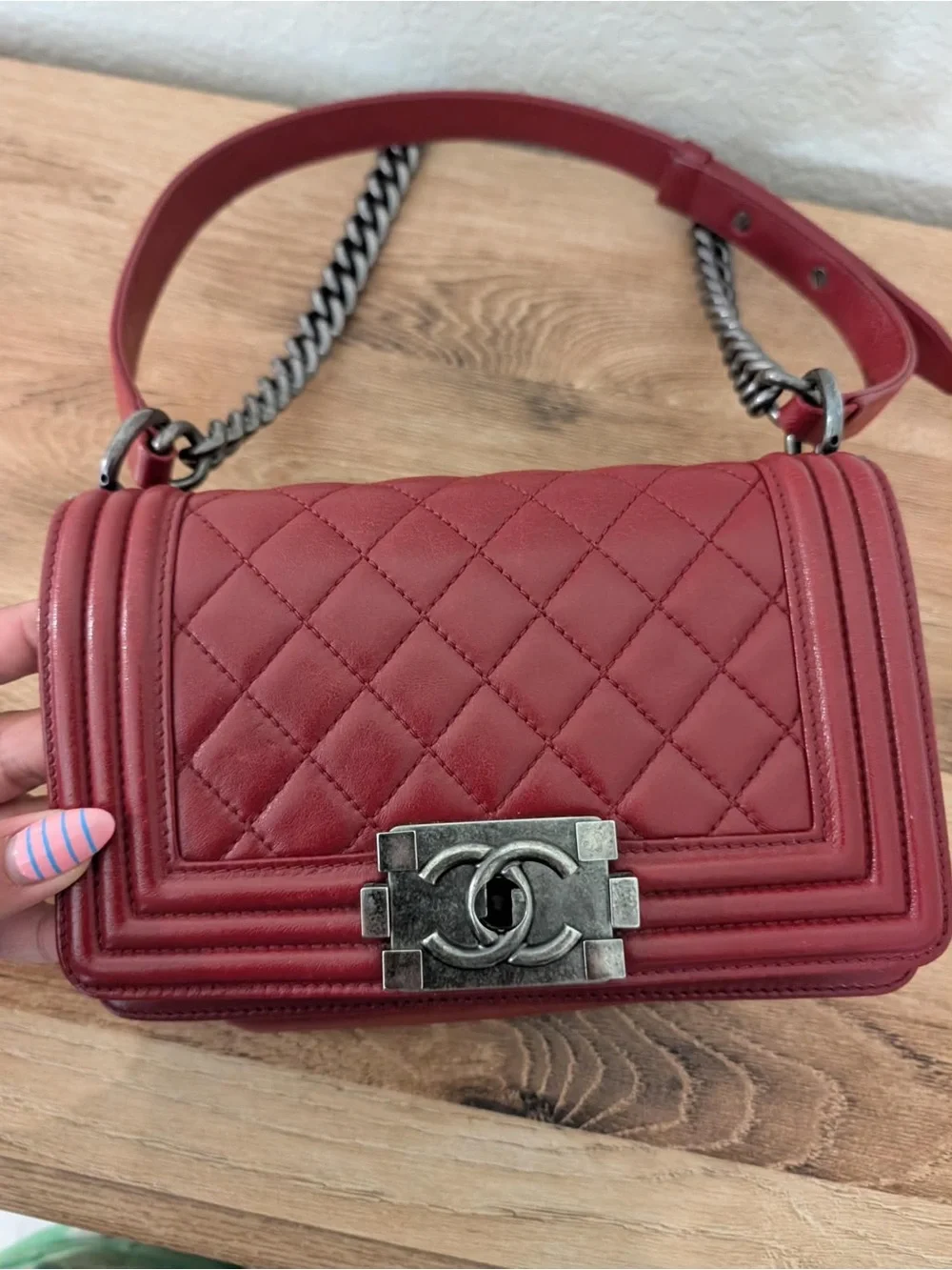 CHANEL Quilted Boy Crossbody Bag - Deep Wine Red